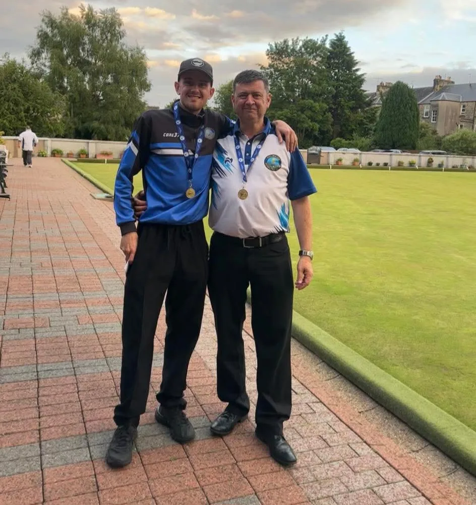 Aaron Furzer and William Black celebrate their Scottish District Pairs victory