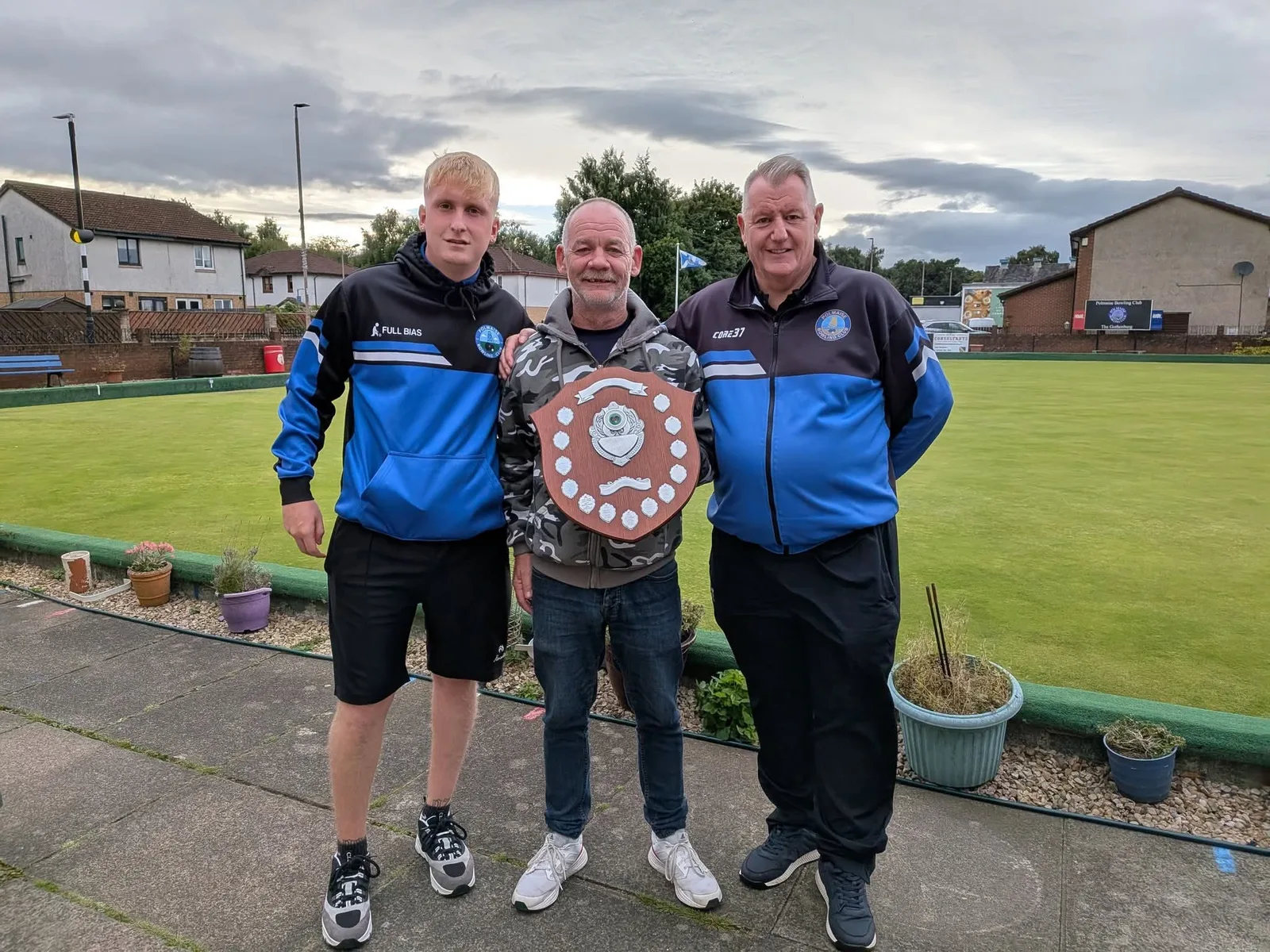 John “Chucks” Johnstone Memorial Tournament 2026 winners William Maxwell, James Craig and Club President David Stewart