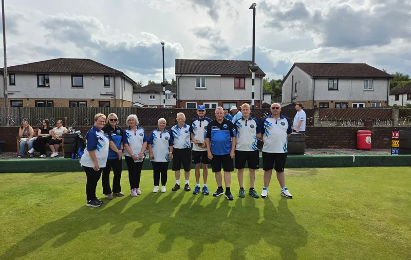 Finals Day 2026 finalists line up on the green at Polmaise Bowling Club