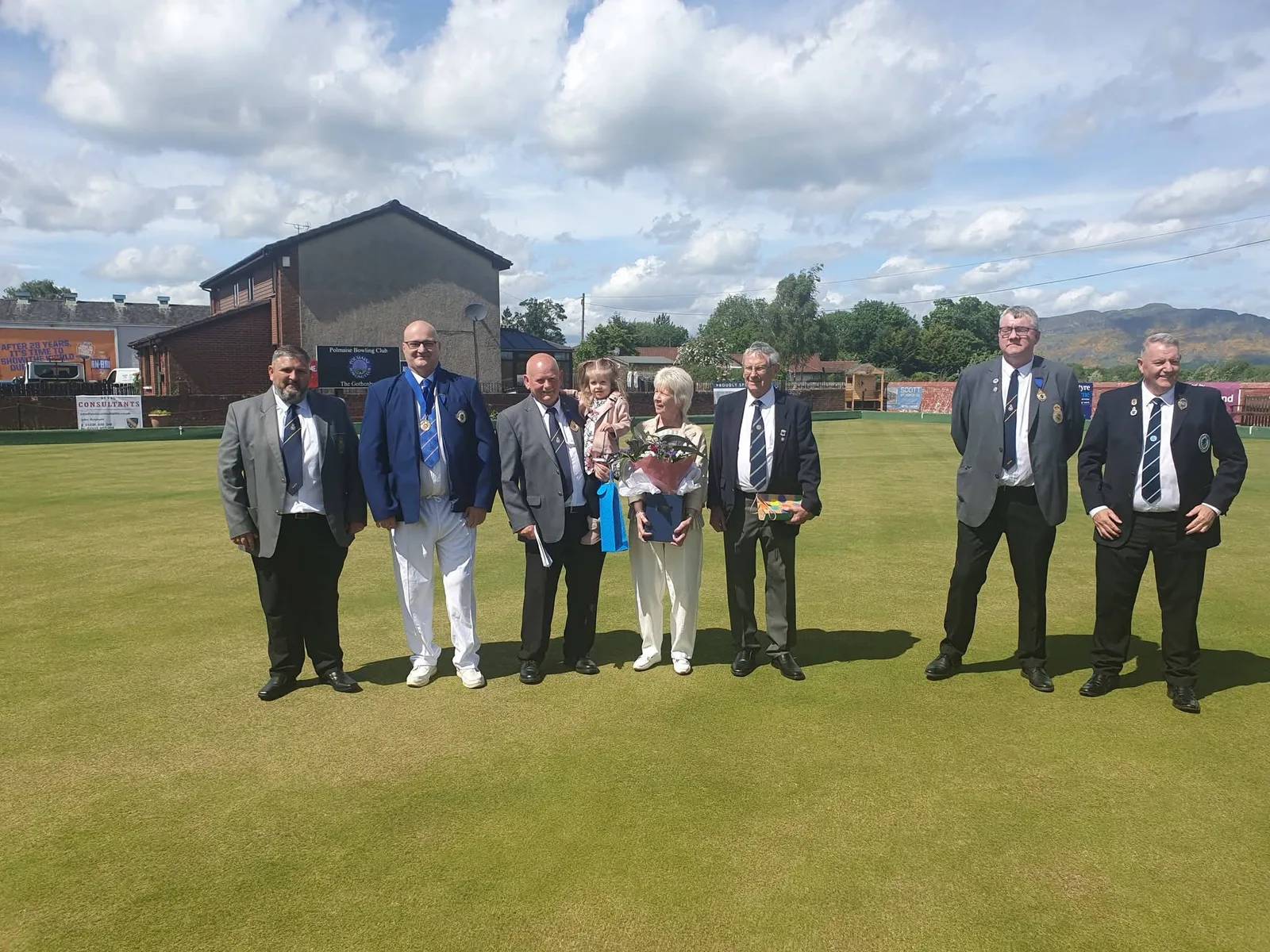 Sandy and Linda Deans with club officials and guests celebrating Sandy's 300th county cap