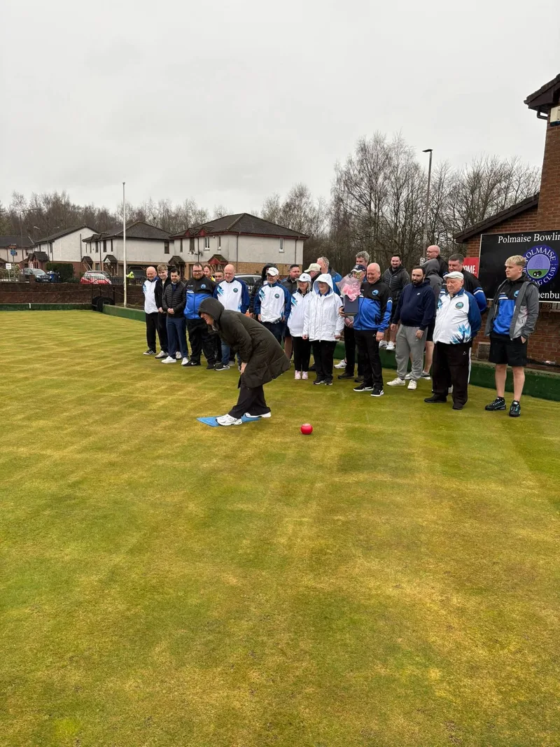 Mrs Stewart throwing the first jack of the season