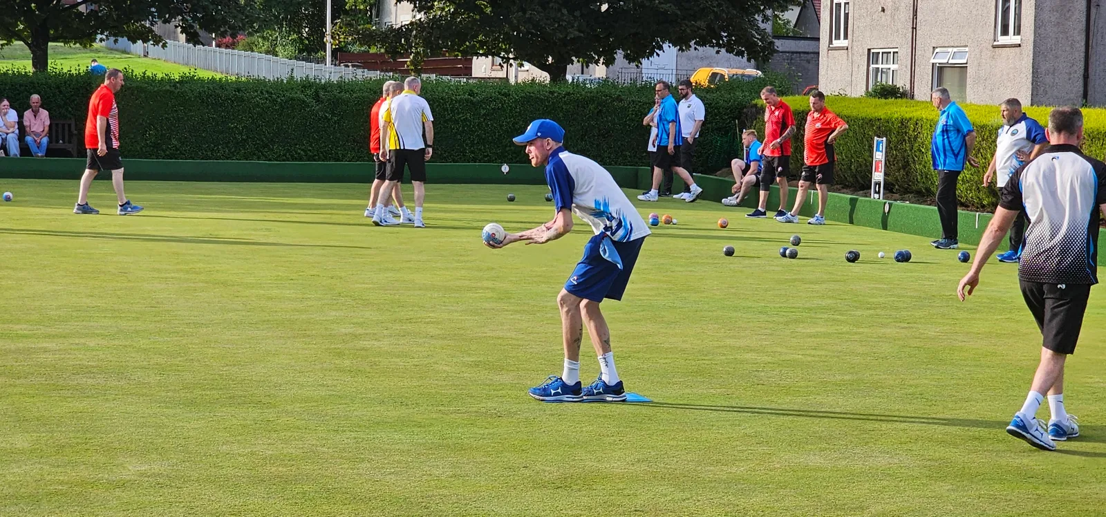Aaron Furzer preparing to deliver his bowl with focused precision during the Gents Singles final