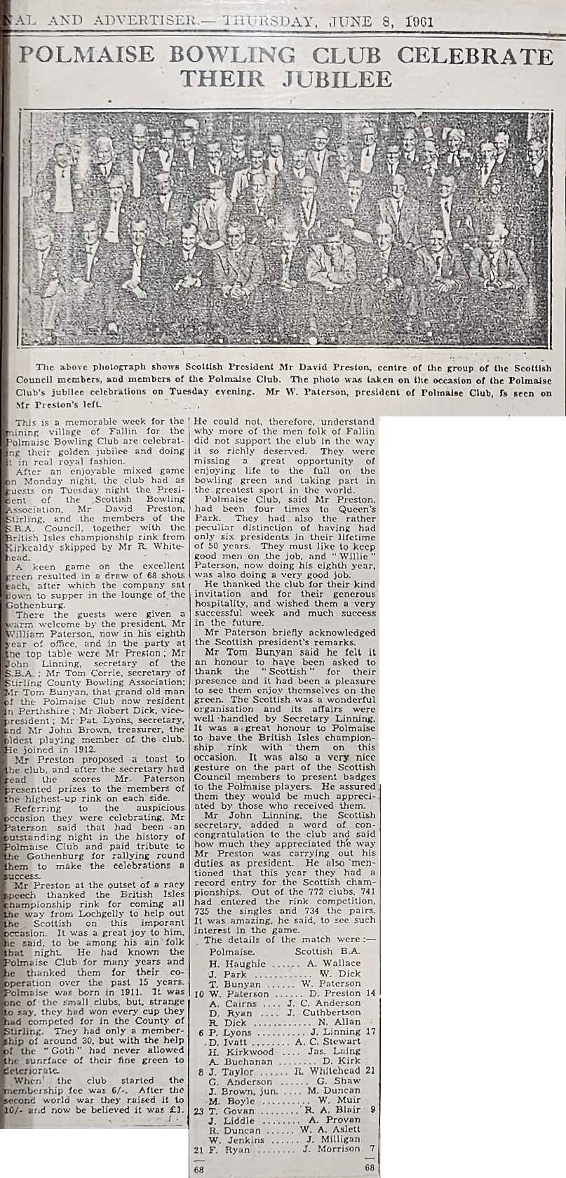 Original newspaper clipping from 1961