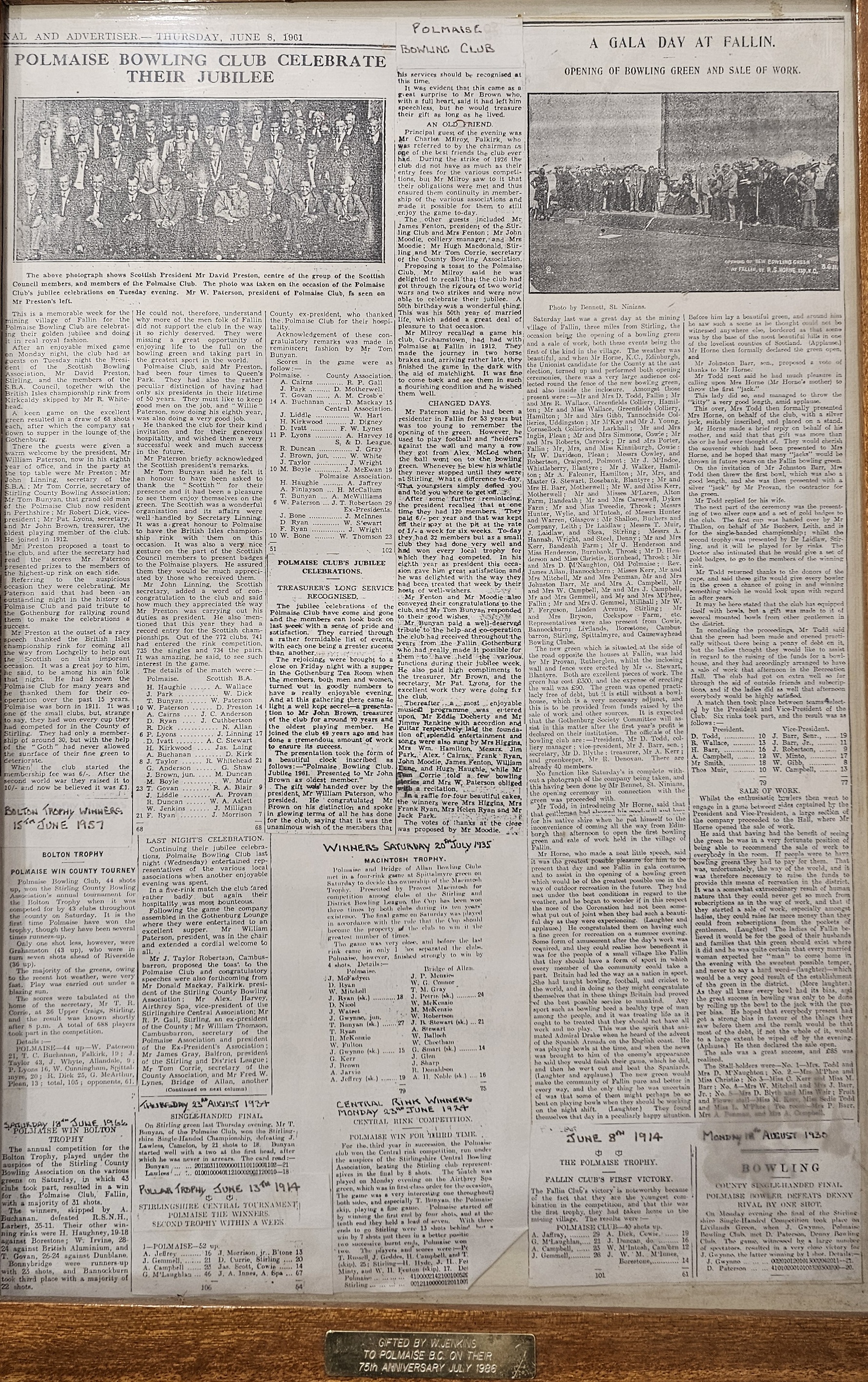 Framed historical newspaper clippings