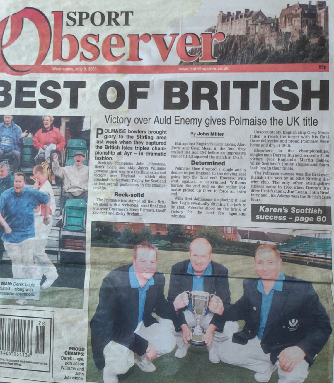 Original newspaper clipping of British Isles championship win