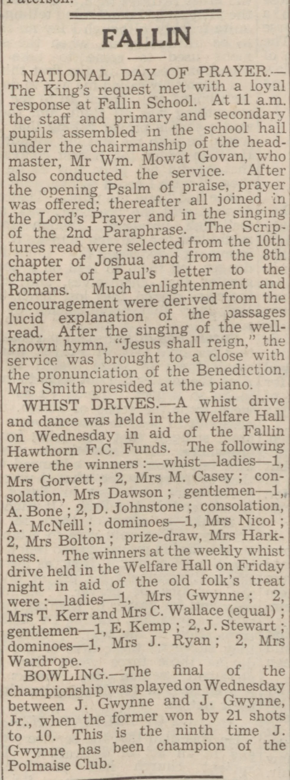 Original newspaper clipping from 1942