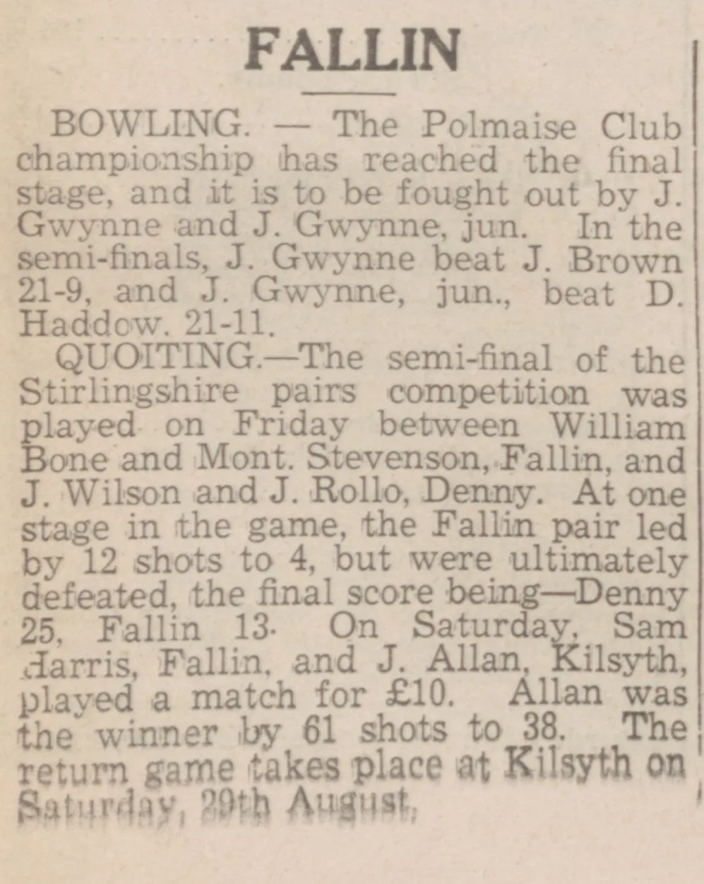 J. Gwynne Sr. Championship Win 1942