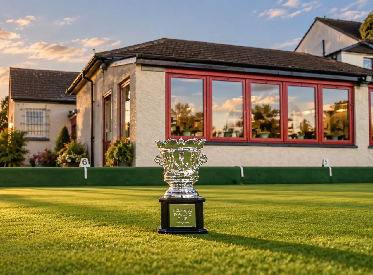The bowling green and clubhouse at Polmaise Bowling Club