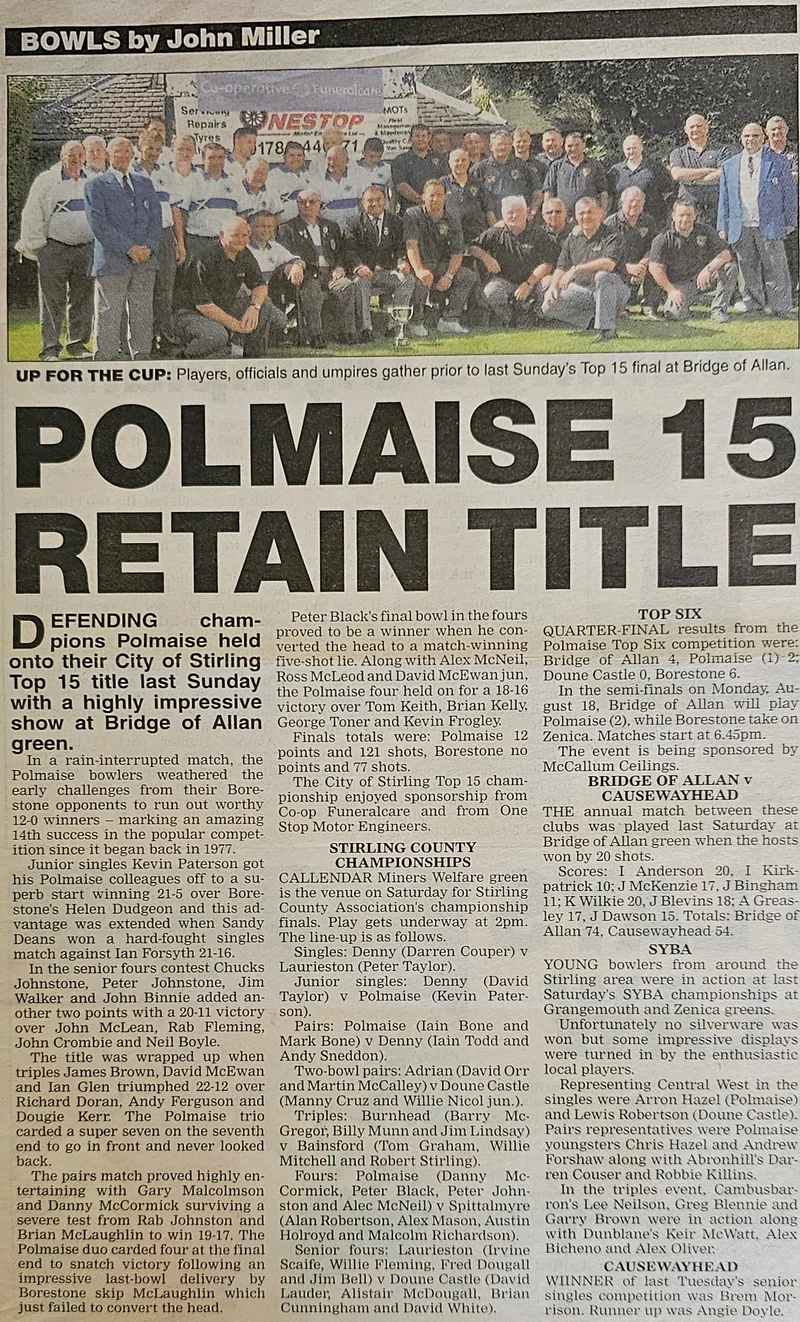 Polmaise defend City of Stirling Top 15 Title