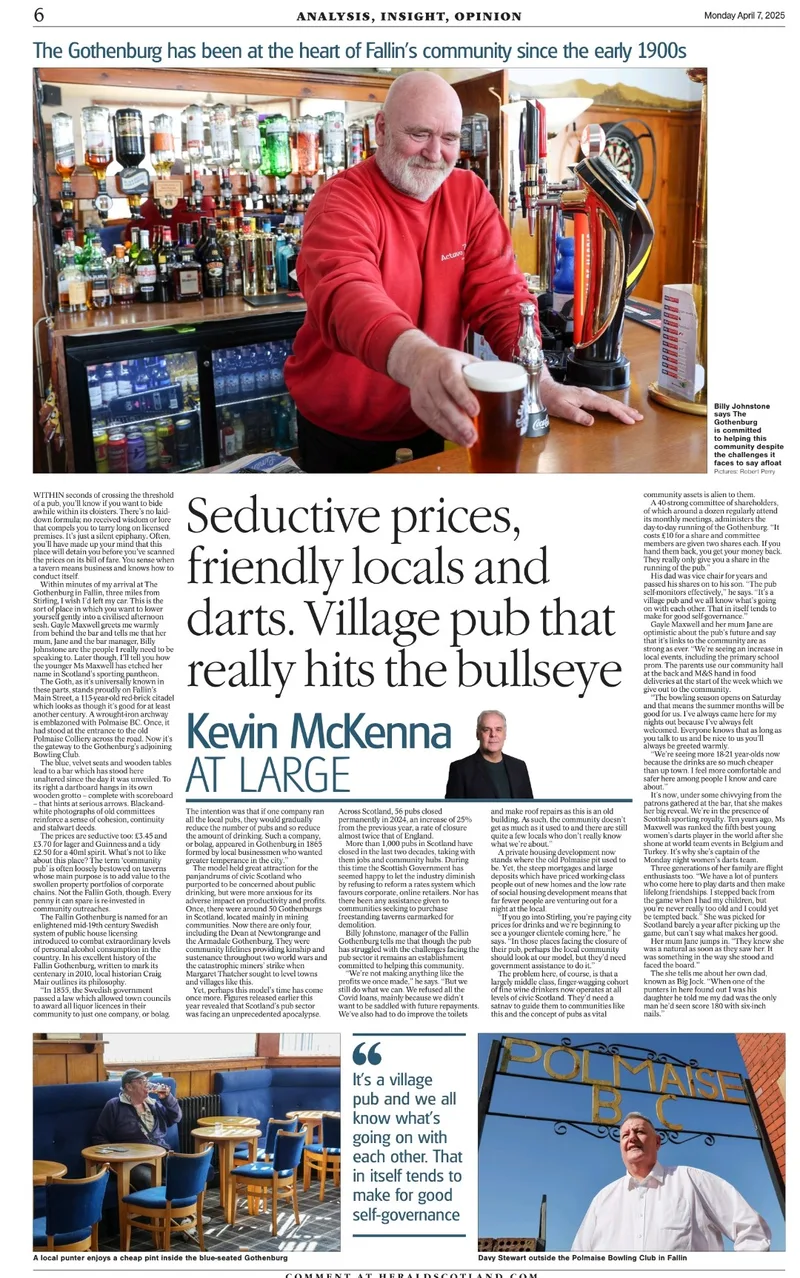 The Herald feature on Gothenburg Pub and Polmaise Bowling Club